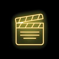 Neon yellow clapperboard glowing on black background vector