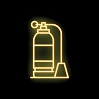 Yellow neon icon of oxygen cylinder with regulator for diving on black background vector