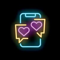 Neon love chat on smartphone screen, expressing affection in digital age vector