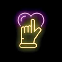 Neon hand pointing heart symbol on a black background vector