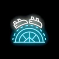 Neon sign representing rollercoaster passing through a ferris wheel on black background vector