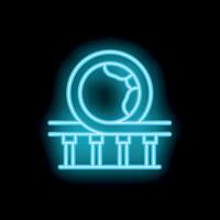 Neon sign of rollercoaster cart going through loop on dark background vector