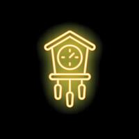 Yellow neon cuckoo clock shining on black background vector
