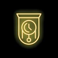 Yellow neon sign of a pendulum clock showing nine o'clock vector