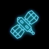 Neon blue satellite orbiting earth providing global communication vector