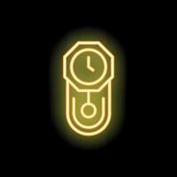Neon yellow clock icon glowing on dark background vector