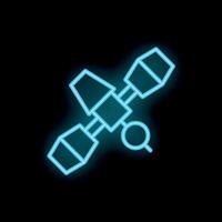 Glowing neon satellite orbiting earth icon illustration vector