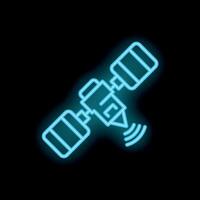 Neon satellite icon orbiting earth transmitting signals vector
