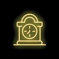 Yellow neon sign of a clock showing time passing by vector