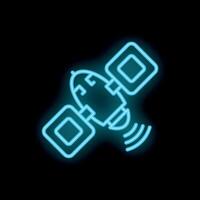 Neon satellite icon glowing on dark background vector