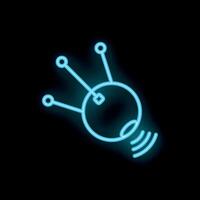 Neon icon of satellite sending data in space exploration mission vector