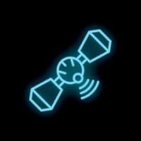 Neon satellite icon glowing on black background vector