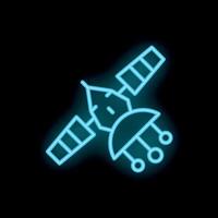 Neon blue satellite icon depicting orbiting spacecraft vector