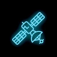 This neon satellite icon is glowing against a dark background vector