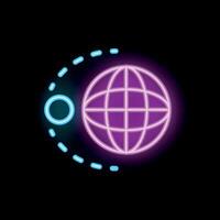 Neon sign showing moon orbiting planet earth vector