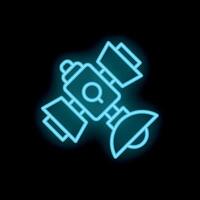 Neon satellite icon glowing on dark background vector