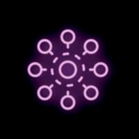 Neon hub and spoke network connecting nodes icon illustration vector