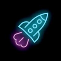 Neon sign of rocket launching up with fire trail behind it vector