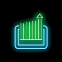 Neon icon of growing bar chart on a tablet screen displaying business success vector
