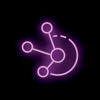 Neon pink network sharing icon showing connection on black background vector