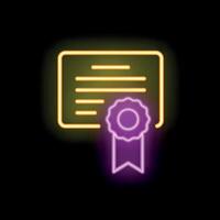 Glowing neon sign of a diploma with a ribbon on a black background vector
