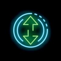 Bright neon green up and down arrows in circle on black background vector