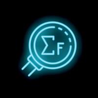 Neon icon of magnifying glass showing resultant force symbol vector