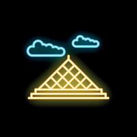 Neon sign showing louvre museum with clouds on black background vector