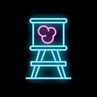 Glowing neon line art drawing easel icon isolated on black background vector
