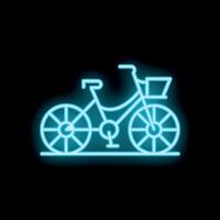 Neon sign of a bicycle with basket shining on black background vector
