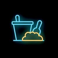 Neon sign of gardening tools with bucket and soil pile vector