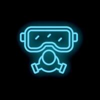 Glowing neon icon of protective gear with goggles and respirator mask vector