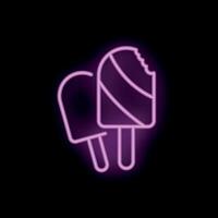 Two neon pink ice creams on a stick glowing on black background vector