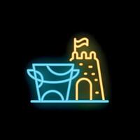 Neon icon of sandcastle and bucket representing summer vacation fun vector