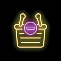 Neon shopping basket with minus sign showing online shopping issue vector