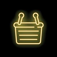 Neon shopping basket sign glowing on black background vector