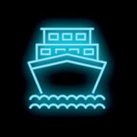 Big cruise ship sailing in ocean neon sign on black background vector