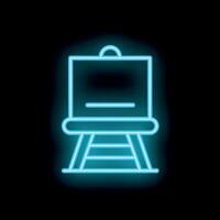 Blue neon sign depicting an easel on black background vector
