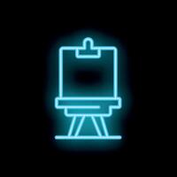 Bright blue neon sign depicting an easel for painting in dark background vector