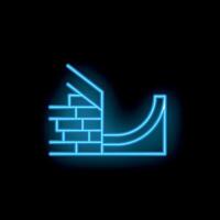 Blue neon sign representing skate park ramp with bricks for skating tricks showing extreme sport concept vector