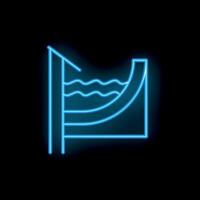 Neon icon of a swimming pool with diving board and ladder on black background vector