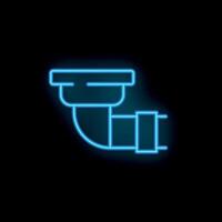 Blue neon sign icon of a pipe system on a black background vector