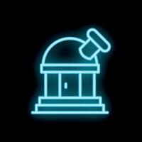 Glowing neon observatory icon depicting building with telescope for space exploration vector