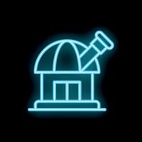 Glowing neon icon of an astronomical observatory building for exploring cosmos vector