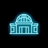 Blue neon icon of a government building with a glass dome on a black background vector