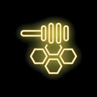 Neon honey dipper dripping honeycomb icon on black background vector
