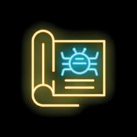 Neon icon of bug report representing software testing and debugging vector