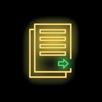 Neon icon of documents with right arrow pointing at them vector