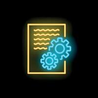 Neon icon of gears working on a document management system vector