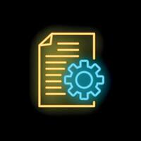 Neon icon of a cogwheel implementing a document vector